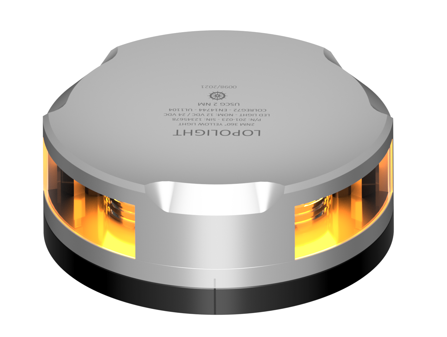 2nm 360° Yellow/Strobe, silver w/FB base 2nm 360° Yellow/Strobe, silver w/FB base